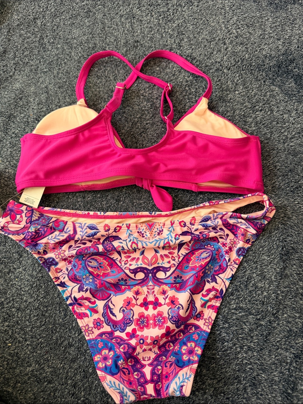 Cupshe Hot Pink Knot-Front Bikini with Multicolor Paisley Bottoms - Picture 4 of 5